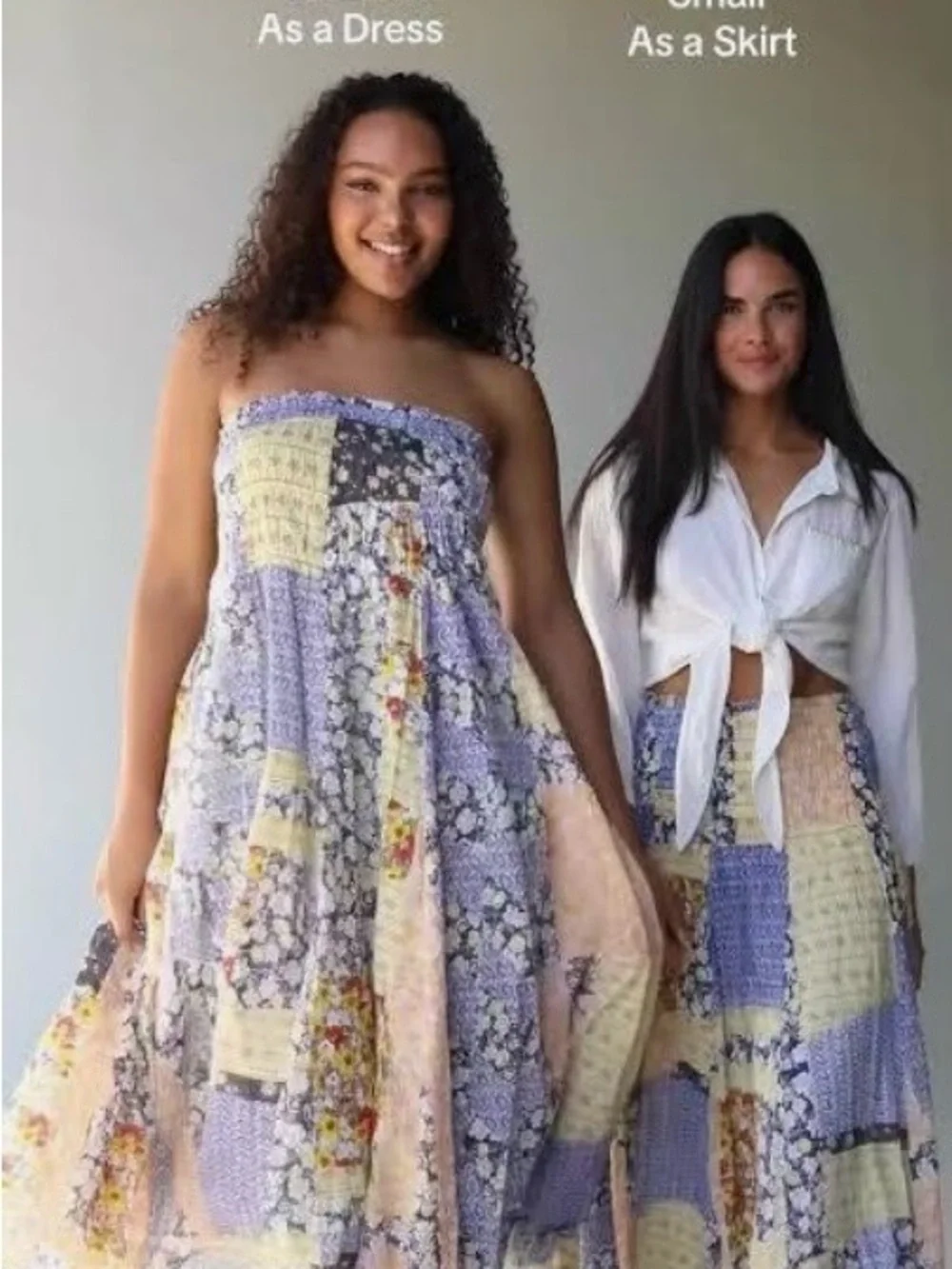 Natural Life Mix It Up Patchwork Floral Maxi Skirt in Blue, White & yellow. L/XL - Picture 2 of 9